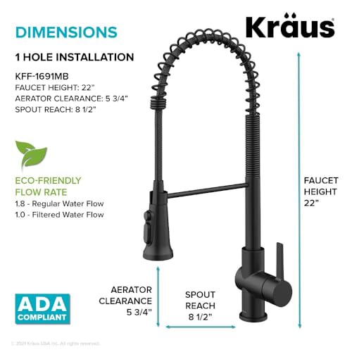 Image of Kraus KFF-1691MB Britt 2-in-1 Commercial Style Pull-Down Single Handle Filter Kitchen Faucet for Reverse Osmosis or Water Filtration System, Matte Black