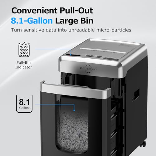 Image of BONSEN 300-Sheet Auto Feed Paper Shredder, P-5 High Security Heavy Duty Shredders for Office Use, 60 Minutes Non-Stop Micro Cut Shredding, 8.1-Gal Pullout Bin, 58dB Quiet Large Paper Shredder (S9221)
