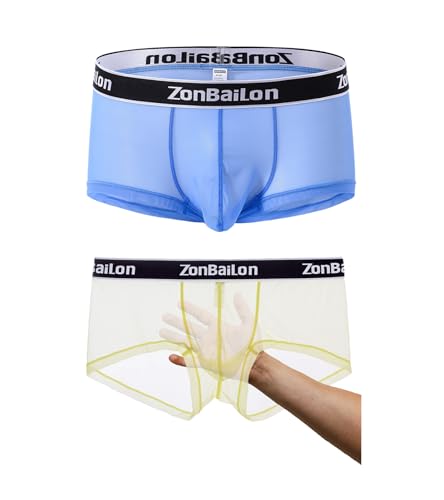 JINSHI Men's Sexy See Through Boxer Briefs Mesh Breathable Lingerie Bulge Pouch Cool Sheer Transparent Soft Underwear M 3XL