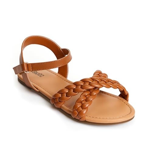 Image of FabKids Girls Braided Open Toe Ankle Strap Flat Lightly Padded Sandals Summer Holiday Party Dress Shoes for Toddler Little Kid Big Kid