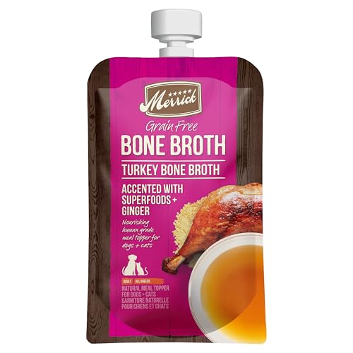 Image of Merrick Grain Free Bone Broth, Premium Human Grade And Gluten Free Dog And Cat Food Topper Pouches, Turkey - 7 oz. Pouch