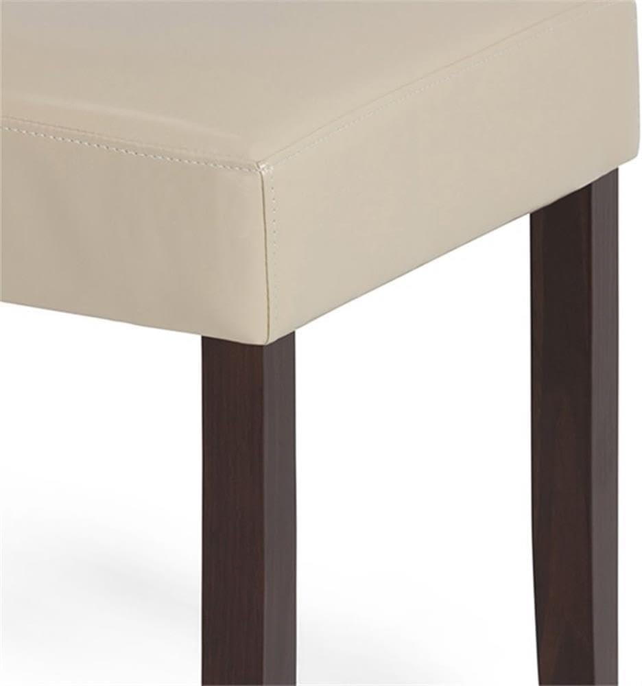 Pemberly Row Parson Dining Chair Set of 2, Satin Cream Faux Leather, Solid Wood Legs, 40 in High Upholstered Seating, Brown Finish, Contemporary Design for Dining Room or Kitchen
