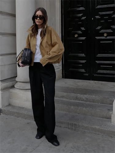 Women 'S Vintage Stand Collar Zipper Pockets Full Sleeve Short Jacket2