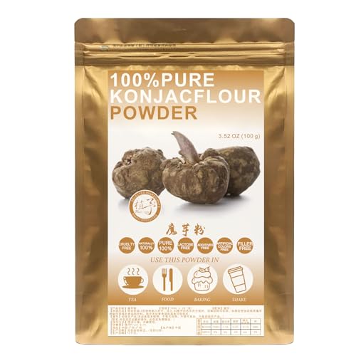 Plant Gift 100% Pure Konjak Powder 魔芋粉 Harina natural de konjac, ideal para bebidas, con sabor y sabor a polvo no GM, sin relleno, sin aditivos 100g / 3.25oz