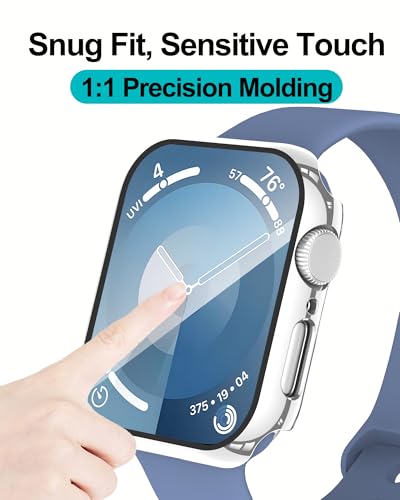 Image of Smiling 2 Pack Case Compatible with Apple Watch SE 3 (2025) / SE 2 / SE /Series 6 /5 /4 44mm with Tempered Glass Screen Protector, Hard PC Case Overall Protective Cover- 1 Black + 1 Silver