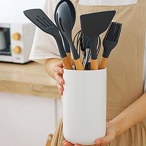 TITA-DONG Ceramic Kitchen Utensil Holder for Countertop Matte White Utensil Crock with Non Slip Unglazed Base - Image 2