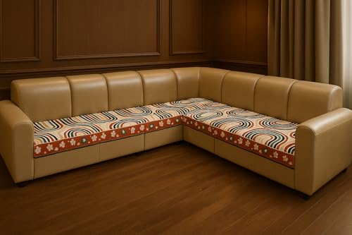 Image of JAPA Navy Rustic Mandala Quilted Velvet L-Shape Seat-Only Sofa Cover for 4+3 Seater - Non-Slip Washable Daily Use Sofa Protector, Luxury Sofa Mat for Living Room