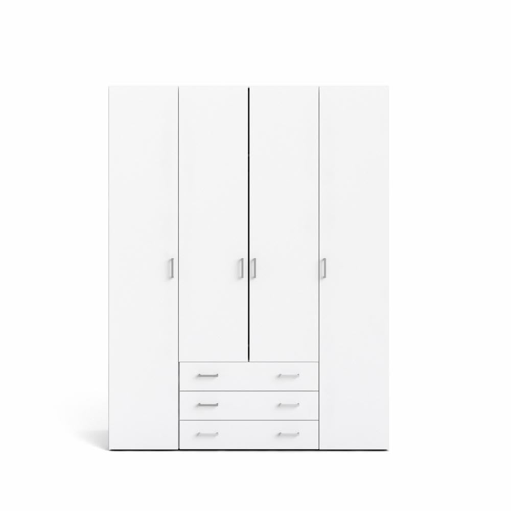 Arredo Stock Armadio 4 ante e 3 cassetti bianco, 154X49,5X200,4H