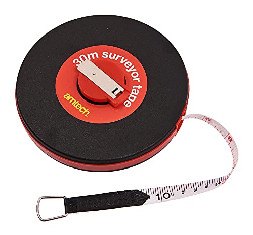 Amtech - Fibreglass Tape Measure Surveyors Tape Measure with Dual Metric and Imperial Measurements Durable Suitable for Outdoors Ergonomic Casing Metal Ring for Quick Attachment (30m)