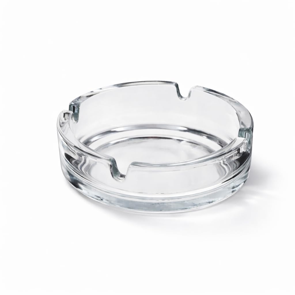 1pk Clear Glass Ashtrays – 10.5cm Heavy Duty Round Ashtray with 4 Cigarette Rests, Thick Durable Glass Smoking Tray for Home, Garden, Patio, Bar or Outdoor Use