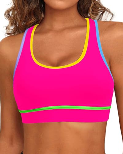 Image of Holipick Women's Sports Bra Bikini Tops Racerback Swim Top Scoop Neck Bathing Suits Top Modest Padded Crop Tops Swimsuit Only