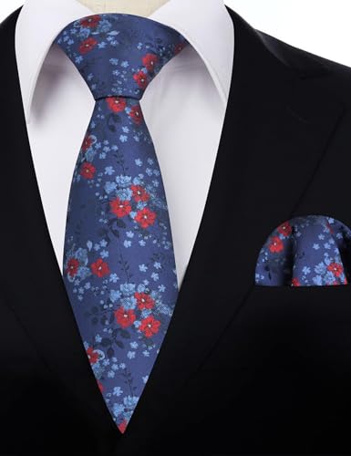 Image of Alizeal Mens 3.15inches Delicate Floral Tie with Small Flower Printed Handkerchief Set