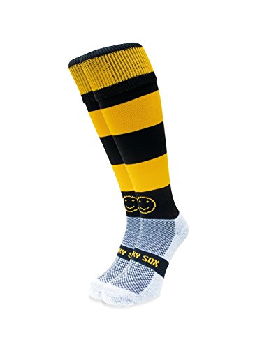 WackySox - Black and Amber Hoop Rugby Socks, Sports Socks for Men and Women, Mens Work Socks, Mens Socks, Perfect Socks for Riding, Football, Running, Hockey and other Sports Activities