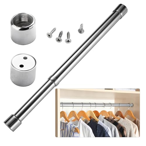 Perchero extensible de acero inoxidable de 31 a 51 cm, barra extensible y ajustable con enchufes y tornillos, barra ajustable para armario, ducha, balcón, ventanas