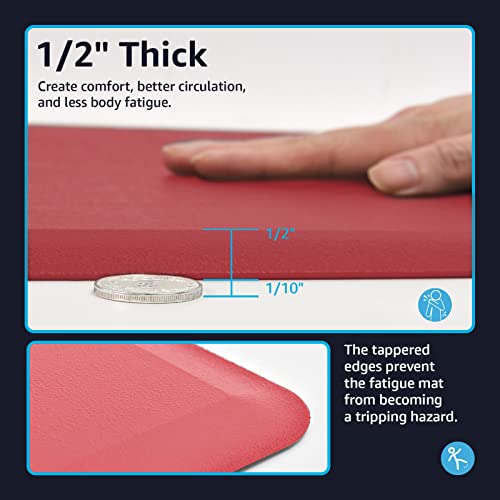 Art3D Anti Fatigue Mat - 1/2 Inch Cushioned Kitchen Mats - Non Slip Foam Comfort Cushion For Standing Desk, Office Or Garage Floor (17.3"X28", Red) #TOP1