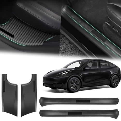 Door Sill Protector for Tesla for Model Y 5 Seater, Carbon Fiber Front and Rear Door Threshold Protection Entry Guard Kit Strip Styling Covers Edge Step Dust Shield Cover Replacement Accessories
