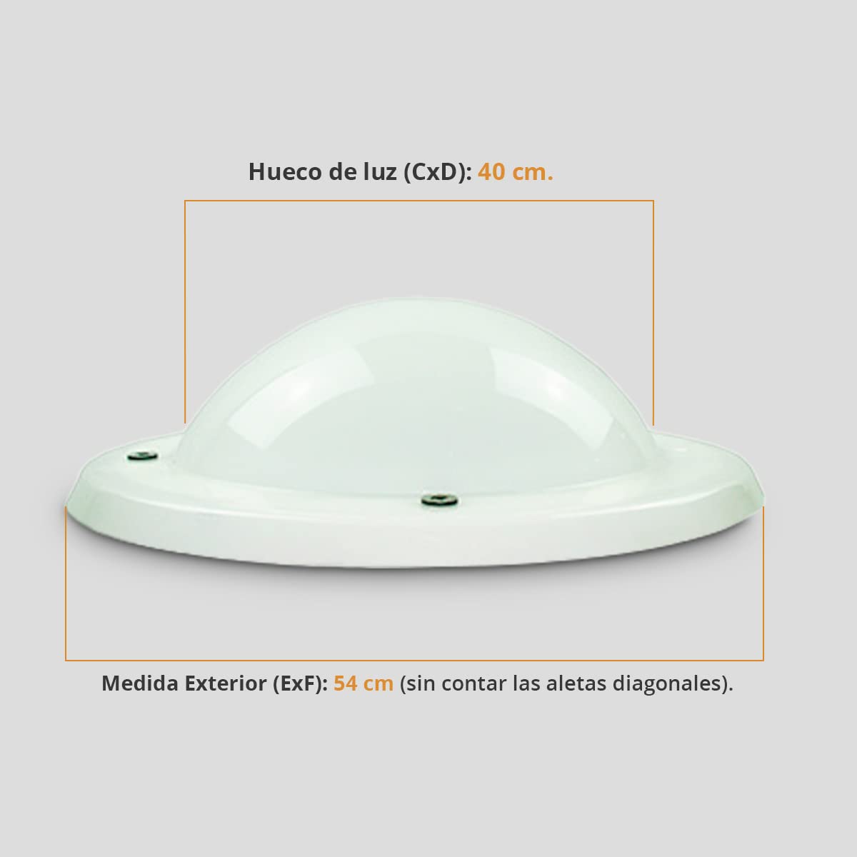 Cúpula Transparente para Claraboya Circular - Incluye Juntas, Fijaciones y Accesorios de Montaje - Tragaluz - Fabricada en Metacrilato - CxD = 40 cm - ExF = 54 cm