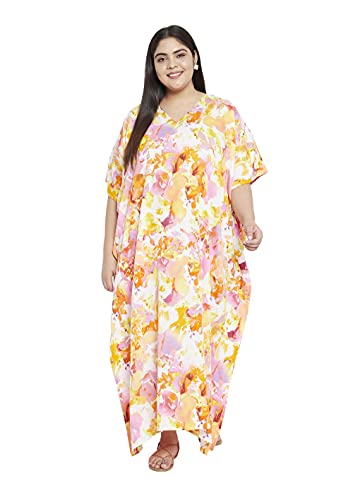 Image of Oussum Women Plus Size Kaftan Kimono Loose Maxi summer dresses for women Beach 3 /4 Sleeve Casual lounge dress Boho