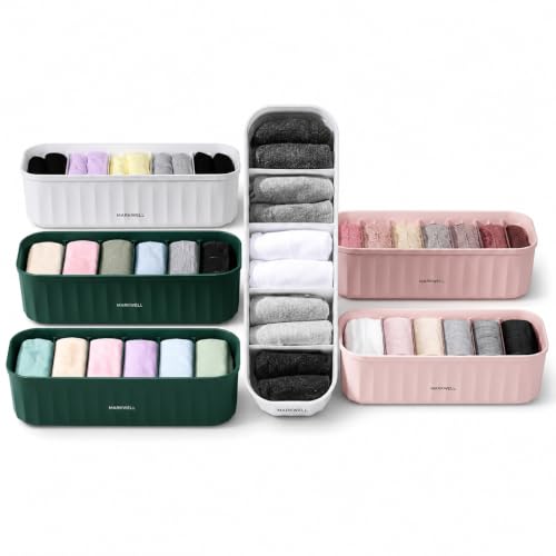 Image of MARKWELL Plastic Drawer Organizer Set of 6 for Underwear, Socks, Bras, Scarves & Ties | Stackable Closet Storage Boxes for Wardrobe, Drawer, Dresser & Cabinet | Multicolor