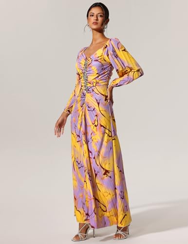 Off Shoulder Diamond Dress Floral Printed High Slit Pleated Maxi Prom Party2
