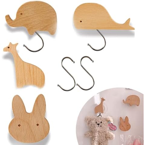 4 Stück Kleiderhaken Wand Holzhaken Garderobenhaken Kinder Holz Cover