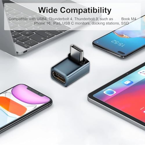 Image of ETZIN USB C 90 Degree Adapter [80Gbps /240W PD /8K@60Hz] Up & Down Angled 90 Degree USB C Adapter Type C Extender Support Thunderbolt 5 /4 for Steam Deck, Switch EPL-1602CC