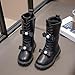Girls Punk Combat Boots Mid Calf Lace Up Riding Boots Faux Leather Side Zipper Fashion Boot for Kids 4-11 Years