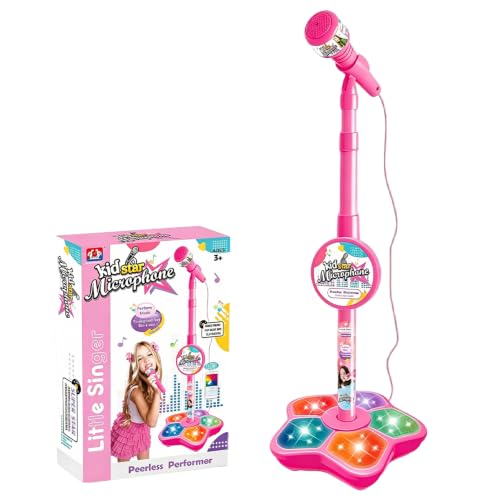 Kids Karaoke Machine with Microphone and Stand - Pink - Flashing Stage Lights