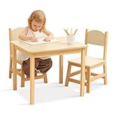 OOOK Wood Kids Table and 2 Chair Set, Waterproof Desktop, Easy to Clean, Smooth Edge, Ideal Toddler Table Chairs Set for Eating, Snack Time and Play Games