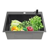 Lavello da cucina in acciaio inox, 50 x 35 cm, lavello da incasso con scarico e dispenser di sapone, rettangolare in acciaio inox da 3 mm, sottostano/inserto/incasso (nero)