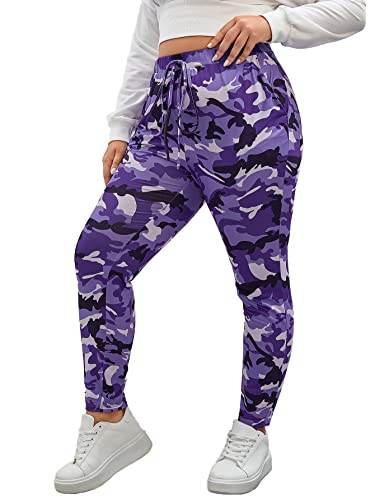 WDIRARA Women's Plus Size Camo Print Tie Front Stretch Skinny Long Pants3