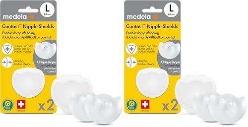Image of Medela Contact Nipple Shield for Breastfeeding, 24mm Medium Nippleshield, for Latch Difficulties or Flat or Inverted Nipples, 2 Count with Carrying Case, Made Without BPA (Pack of 2), Clear, Yellow