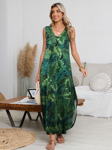 Image of BELAROI Womens Plus Size Maxi Dress Sundress Summer Casual Sleeveless V Neck Pockets Beach Swimsuit Coverup Loose