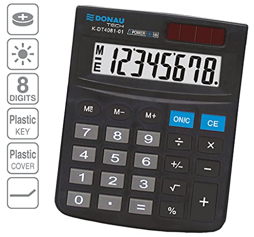 Tischrechner DONAU TECH/ K-DT4081-01 8-Stellig Wurzelfunktion/ 134x104x17mm/ Farbe: Schwarz/ Rechner mit 8-stelliger Anzeige/ Dual-Power Solar - Batteriebetrieb / Kompaktes Design