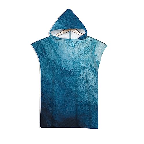 Rowjoy Strandtücher Microfaser, Ozean Tier Drucken Strandtuch, Blau Unterwasser Welt Strandtuch mit Kapuze, Handtuch Poncho Schnell Trocknender Bademantel für Erwachsene Kinder (Blue-75x110cm)