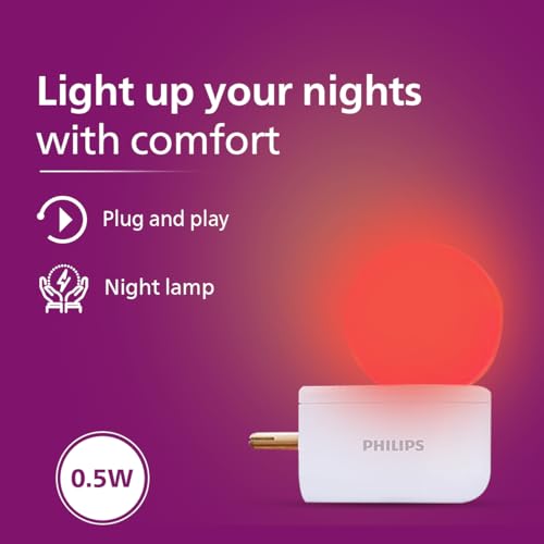 Image of Philips 0.5W LED Bulb Red | Joy Vision Plug-and-Play LED Night Lamp | Night Light for Bedrooms & Corridors | 2-Pin Socket | Energy Saving, Long Life | Pack of 24