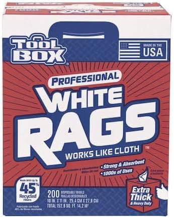 Professional White Rags, Disposable Cleaning Cloths, 200 Count, 10x11 Inches, Extra Thick, Made in USA