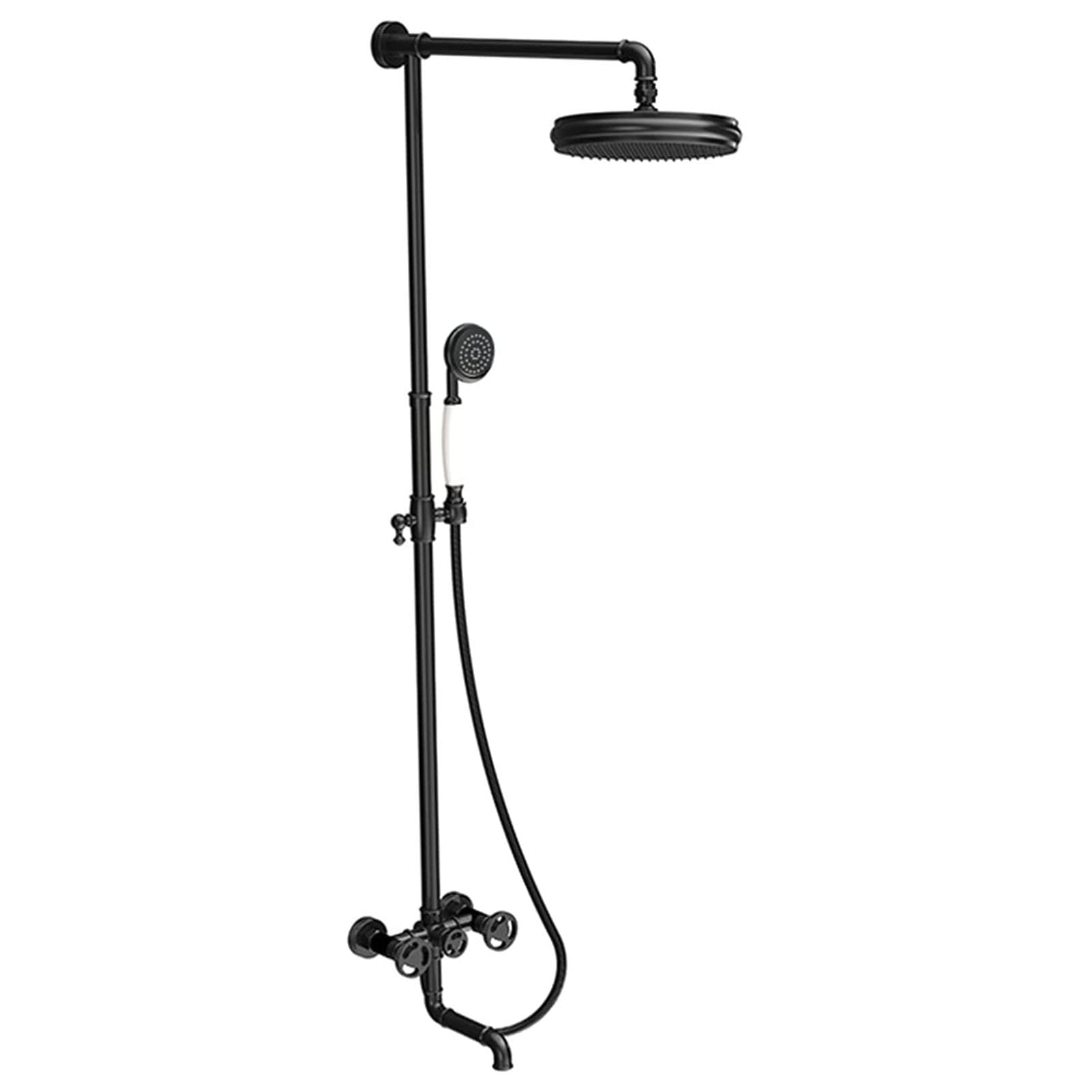 JYBNBBE Black Shower Faucet Set Industrial, Brass Bathtub Faucet Wall Mounted, 3-Function Shower with Tub Spout, Bathroom Shower Mixer Tap Vintage