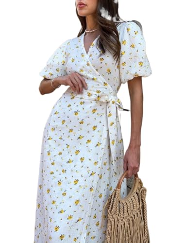 Coquette Maxi Dress Floral Long Dress Summer Dress with Bow Side Slits  Sundress Women Y2k Dress V Neck (White,XS) at Amazon Women's Clothing store