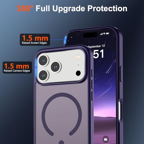 Image of SUPFINE Magnetic for iPhone 17 Pro Case (Compatible with MagSafe)(Military Grade Drop Protection) Translucent Matte Shockproof with Anti-Fingerprint Phone Cover,Dark Purple