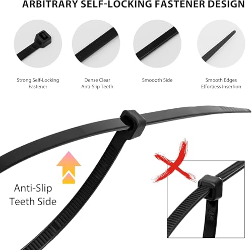 Image of Zip Ties 8 inch, 1000 Pack Black Zip Ties, Self-Locking Nylon Cable Ties with 40 lbs Tensile Strength,Wire Ties for indoor and outdoor use.