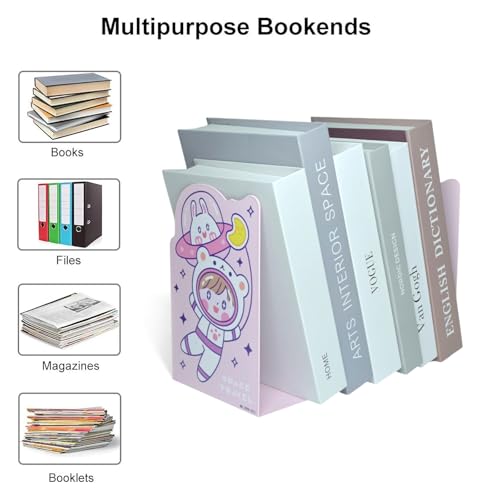 Image of oddpod Space Travel Laser-Cut Metal Bookends /Heavy Duty Non-Slip Book Stands for Office Decor, Home Decor, Library, and Institutions 009-3999 - Pink