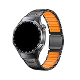 Cinturino in titanio+silicone 22mm for Huawei GT6 GT5 Pro GT4 46mm cinturino for Huawei Watch 5 4 Ultimate 2 Sostituisci il braccialetto accessori(NO.1 Black Orange,For GT6/GT5/GT4 46mm)