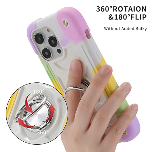 Image of MARKILL Compatible with iPhone with Built-in 360Rotating Ring Stand, Military Grade Drop Protection Full Body Rugged Heavy Duty Case Durable Cover (Rainbow White, iPhone 14 Pro Max 6.7 inch)