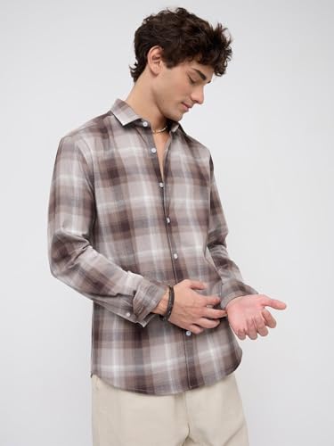 Image of VASTRADO Timeless Cocoa Brown Shadow Checks Shirt