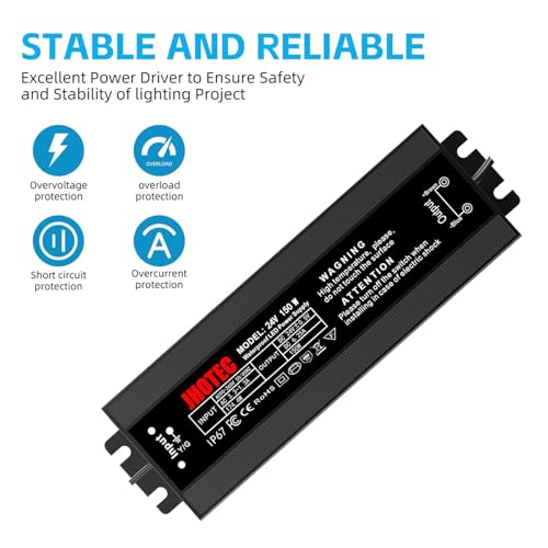 Image of LED Driver 150W, Waterproof IP67 Power Supply AC110-265V to 24V DC 6.25A Low Voltage Transformer Ultra Thin Adapter,with UL 3-Prong Plug for Outdoor LED Lights, Computer Project,Water Pump etc