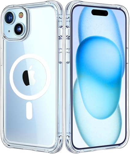 Mkeke Magnetic Designed for iPhone 15 Case Clear, Compatible with Magsafe, [Not Yellowing] [Military-Grade Drop Protection] Phone Cases for Apple iPhone 15 with Shockproof Bumper 2023