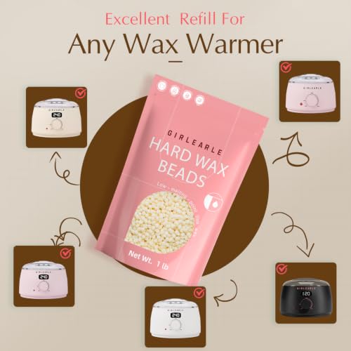 Image of GIRLEARLE Hard Wax Beads, 1lb Wax Beans for Hair Removal, Hard Wax for Sensitive Skin at Home, Wax Refill Perfect for Eyebrow, Facial, Brazilian Bikini, Legs and Full Body for Women and Men (Cream)