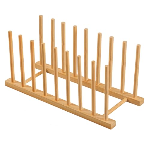HBlife Heighten and Widen Bamboo Dish Dying Rack Pot Lid Plate Organizer Holder for Cabinet, Cutting...