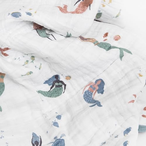 Image of Little Unicorn Muslin Quilt Blanket | 100% Cotton Soft Multi-Layered Muslin Fabric | Toddler & Baby Blanket | 47 inchx47 inch | for Nursery, Crib, Shower Gifts (Mermaids)